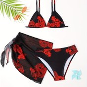 Resim Şık ve Moda Kızlar için 3 Parça Bikini Mayo Takımı Rahat Yüzme Kıyafeti Yaz Dış Giyim Plaj 