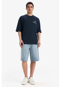 Resim DeFacto %100 Pamuk Loose Fit Bisiklet Yaka Sırt Baskılı Kısa Kollu Tişört B4320AX24AUNV239 