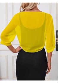 Resim Kadın Truvakar Kollu Önden Bağlamalı Kısa Şifon Bolero Ceket Sarı 