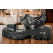 Resim Touz Kalın Tabanlı Çift Tokalı Kadın Siyah Sandalet 