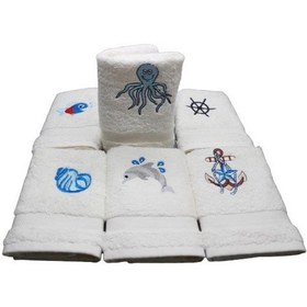 Resim 30X30 Deniz Temalı Nakışlı 6'Lı Kutulu Mutfak Havlu Seti 