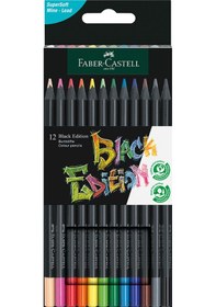 Resim Faber-Castell Black Edition Boya Kalemi, 12 Renk,Siyah Kağıda Uyumlu, Ergonomik Üçgen Gövde 