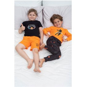 Resim For You Kids 4 Lü Basketbol Desen Turuncu Pijama Takımı 