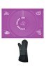 Resim Kitchen Design Lab 45x65 CM Silikon Hamur Açma Matı Ve Gri Silikon Yanmaz Mutfak Fırın Eldiveni 2'li Set Mor 