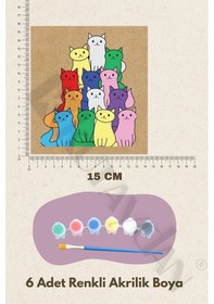 Resim Boya, Eğlen, Keşfet - Çocuklar İçin Eğitici Sevimli Kediler 5 Parça Ahşap Boyama Seti 