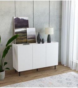 Resim Demir Ayaklı %100 Mdf Şık Ve Çok Amaçlı 3 Kapaklı Beyaz Konsol 