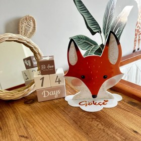 Resim Bianne Atölyesi Soft Tilki Illüstrasyon Çizimli Bebek ve Çocuk Odası Masa Lambası, Gece Lambası 