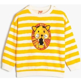 Resim Koton Erkek Bebek Çizgili Sweatshirt Aslan Grafik Baskılı Uzun Kollu Bisiklet Yaka 001 