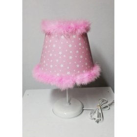 Resim Kız Çocuk Odası Kız Bebek Odası Abajuru, Pembe Yıldız Pembe Tüylü Abajur 