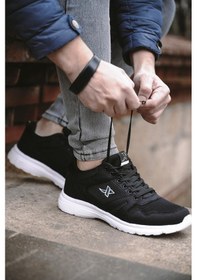 Resim Unisex Siyah Beyaz Günlük Rahat Yürüyüş Ayakkabısı File Detaylı Sneaker Spor Ayakkabı Siyah - Beyaz 