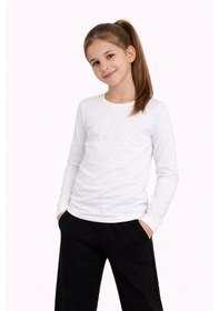 Resim Kız Çocuk Basic Uzun Kollu Tişört Okul Günlük Rahat T-shirt - Beyaz - Çok Renkli 