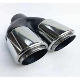 Resim Egzozcum 76 Mm. Krom Eğik Eşit (Dual) Uyumlu Çift Çıkışlı Paslanmaz Içi Borulu Egzoz Eksoz Ucu 