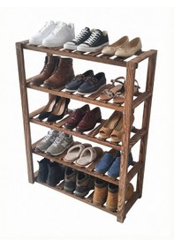 Resim Wooden City Ahşap Ayakkabılk, 5 Raflı Ahşap Düzenleyici, Doğal Ahşap 5 Katlı Dekoratif Ayakkabılık Açık Kahverengi 