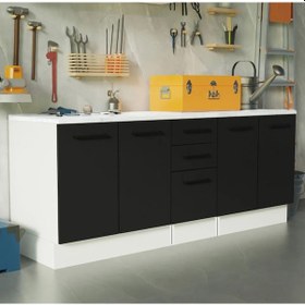 Resim Vant Mutfak 4 Kapaklı-3 Çekmeceli Alt Modül -200 Cm - Çok Amaçlı Dolap -beyaz-tezgah Dahil Beyaz - Antrasit 