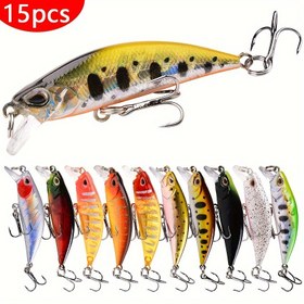 Resim 15 adet Gerçekçi 3D Biyonik Minnow Balıkçılık Yemleri - Dayanıklı ABS Yapısı, Gerçekçi Yüzme Eylemi, Canlı Renkler - Levrek, Kedi Balığı, Düz Başlı Balık, Hamsi, Uskumru, Muskellunge, Kırmızı Balık, Somon, Alabalık ve Alabalık Yakalamak İçin Mükemmel, Balıkçılık Takımı | Canlı Yem Tasarımı | Fonksiyonel Balıkçılık Yemi, Balıkçılık Malzemeleri 