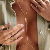 Resim Avrupa ve Amerikan tarzı seksi rahat plaj vücut zinciri basit rombo göğüs zinciri moda püskül küçük kişilik arka zincir 