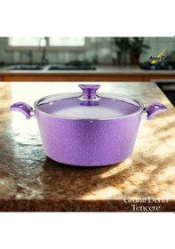 Resim 28 Cm Granit Derin Tencere Cam Kapak - Violet Violet 