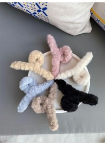 Resim 6'lı Set Yumuşak Tüylü Peluş Mandal Toka Çok Renkli 