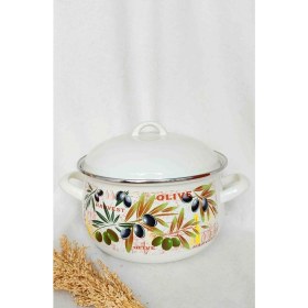 Resim Olive Harvest Emaye Tencere 5 Litrelik 24 cm Çap Süt Yoğurt Çorba Tenceresi 