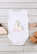 Resim Kio Tasarım Unicorn 12 Baskılı Bebek Body Zıbın Kolsuz Atlet Çıt Çıtlı Badi 