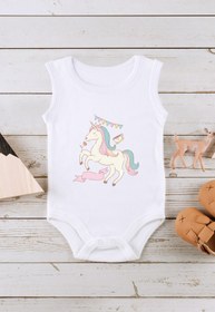 Resim Kio Tasarım Unicorn 12 Baskılı Bebek Body Zıbın Kolsuz Atlet Çıt Çıtlı Badi 