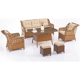Resim Evdemo Eren Rattan Puflu Bahçe Balkon Takımı 3+1+1 Kahverengi 