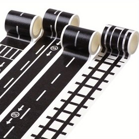 Resim Çizgi film DIY Yol Raylı Transit Washi Kağıt Bant Demiryolu Karayolu Bant Araba Kendinden Yapışkanlı Eğri Çıkartma 