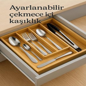 Resim Bambu Ayarlanabilir Çekmece Içi Ölçü Ayarlı Kaşıklık 5-7 Bölmeli 