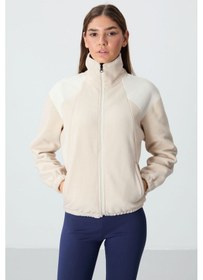 Resim Tommy Life Bej Kalın Yumuşak Dokulu Dik Yaka Oversize Nakışlı Polar Kadın Sweatshirt - 97293 Bej 