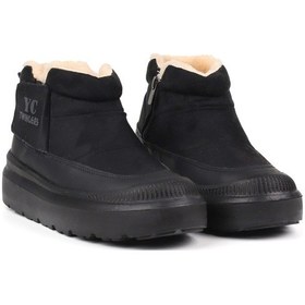 Resim Kadın Siyah Günlük Kürklü Bot - Kalın Tabanlı, Fermuarlı Siyah 