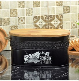 Resim Ferforje Ahşap Kapaklı Kesme Tahtalı Ekmeklik Beyaz 