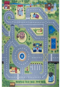 Resim Dijital Baskı Makinada Yıkanabilir Kaymaz Taban Dekoratif Çocuk Odası Halısı 9028 Mavi 