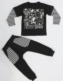 Resim Casabony Grafiti Erkek Çocuk Pantolon + T-shirt Takım-siyah Siyah 
