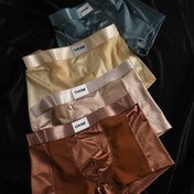 Resim 4 adet Erkek Buzlu Sliky Fiber Kumaş Boxer Şort - Ultra-Yumuşak, Nefes Alabilen, Yüksek Esneklikli İç Çamaşırı Bej, Açık Mavi, Kahverengi ve Siyah - Serinletici Teknoloji ile Yaz Konforu 