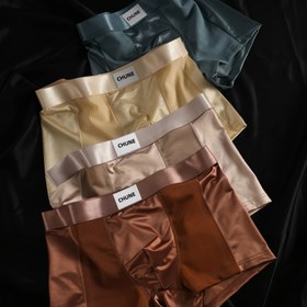 Resim 4 adet Erkek Buzlu Sliky Fiber Kumaş Boxer Şort - Ultra-Yumuşak, Nefes Alabilen, Yüksek Esneklikli İç Çamaşırı Bej, Açık Mavi, Kahverengi ve Siyah - Serinletici Teknoloji ile Yaz Konforu 