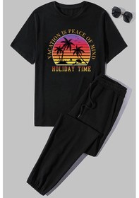 Resim Unisex Holiday Time Baskılı 2'li Eşofman Takımı Siyah 