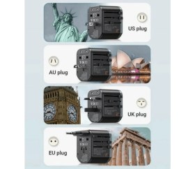 Resim Fulltech Universal Seyahat Priz Dönüştürücü Adaptör, 45W Şarj Cihazı, 2x USB Girişi, 3x Type-C Girişi, Uluslararası Güç Adaptörü, Tr, Us, Uk, 