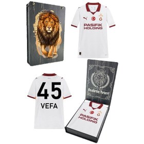 Resim Galatasaray Lisanslı 24-25 Beyaz 5 Yıldızlı Kişiye Özel Uv Aslan Baskılı Kutu - Kişiye Özel Forma Set Beyaz - Kırmızı 