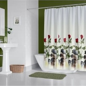 Resim Banyo Duş Perdesi 12005 120x200 Perde Borusu Askı Aparatı 90x130 Hediyeli 