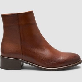 Resim Cabani %100 Kadın Hakiki Deri Taba Sivri Burun Düz Bot Taba 