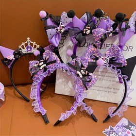 Resim Sanrio Kuromi Saç Bandı, Sevimli Çizgi Film Aksesuar Mor Fiyonk Kedi Lollita Tarz Yapay Elmas Kolye Cosplay|Parti||Noel Halloween Giyinme Tatil Stili Karakter Outfit Anime Esintisi Takılar Şirins Moda Sadece Elde yıkama Narinci Pendant Başlığın ve Boyunluğu Set Sanrio karaktere özel takılara sahip Particiler iyi anime hayranlar 