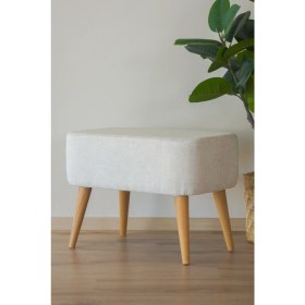 Resim Semya Home Ahşap Ayaklı Keten Retro Puf & Bench 
