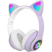 Resim Pell Karler Stn-28 Bluetooth Mikrofonlu Led Işıklı Hafıza Kartı Girişli Kulak Üstü Kedi Kulaklık 