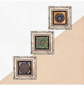 Resim Pinecone Stone Mandala, Yaşam Çiçeği, Nazar Taş Duvar Tablosu - Çerçeveli Taş Tablo - Dekoratif Duvar Sanatı - Modern Ev ve Ofis Duvar Dekoru K3-375 