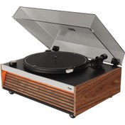 Resim Hym Originals Lumi Dahili Bluetooth Hoparlörlü Işıklı Retro Pikap Plakçalar Aux RCA Çıkışlı All-in-One, Ceviz 