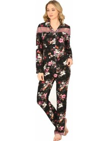 Resim Jiber Kadın Viskon Önü Düğmeli Desenli Kışlık Pijama Takımı 3903 - 1 Adet 001 