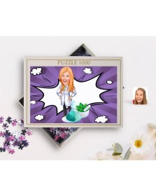Resim Kişiye Özel Kadin Eczaci Karikatürlü 1000 Parça Profesyonel Puzzle-1 