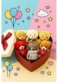 Resim Seni Seviyorum Hediye Kutusu Sevgiliye Özel Romantik Kalpli Kutuda Ayıcık Ve Kar Küresi Hediye Seti Dekoratif Obje 