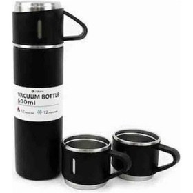 Resim Termos Paslanmaz Çelik Termos Siyah Renk 3 Bardaklı Termos Seti Diğer 