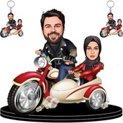 Resim Genel Markalar Kişiye Özel Motorsikletli Aile Figürlü 2 Adet Anahtarlık 3d Ahşap Biblo,sevgiliye Hediye 